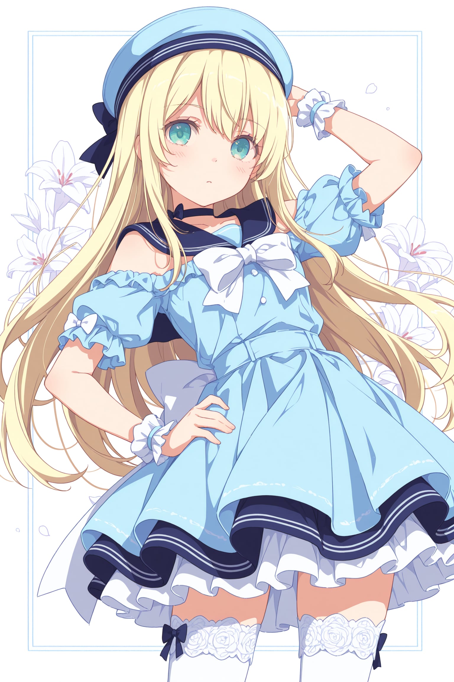 ベレー帽と肩だしセーラー服 | の人気AIイラスト・グラビア