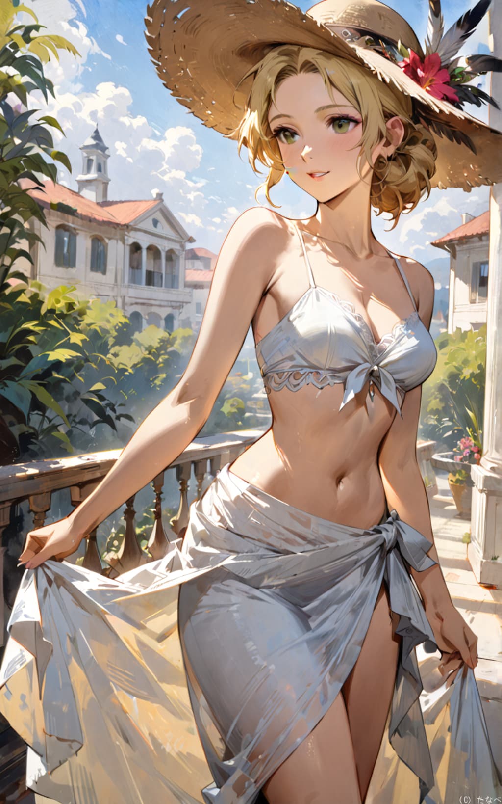 羽付き帽子レディ