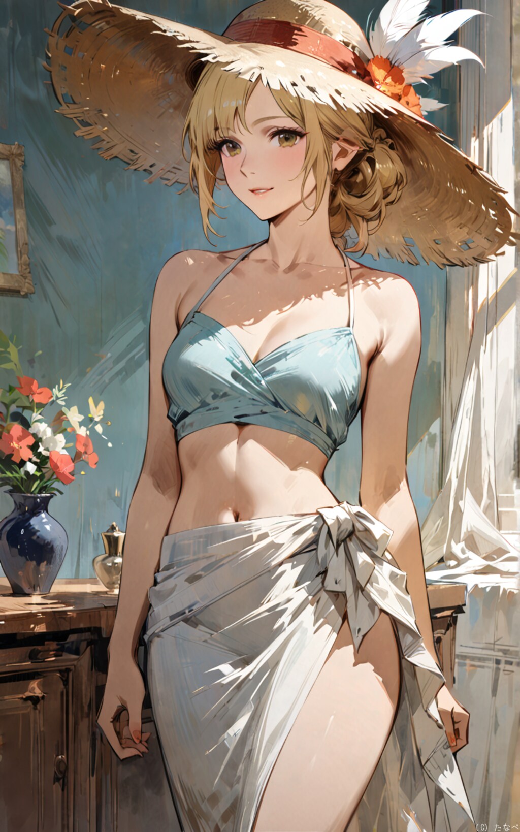 羽付き帽子レディ