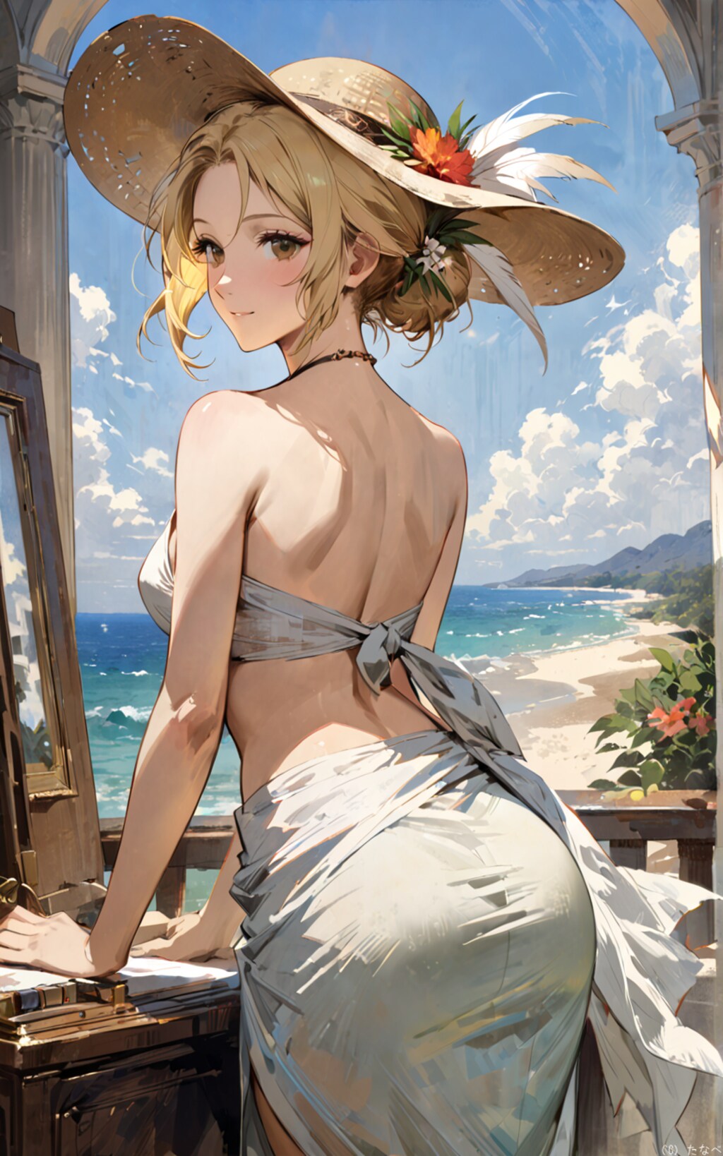 羽付き帽子レディ