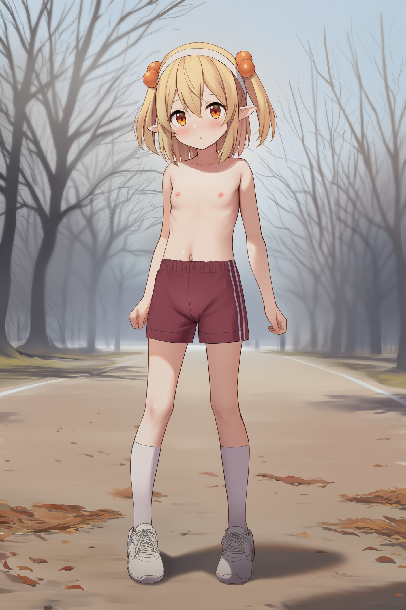 上半身裸+体操着の短パンのエルフさん