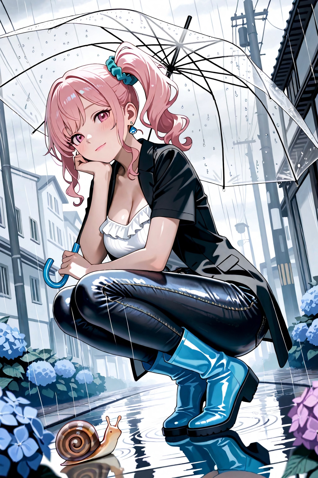 はぁ〜❤️梅雨入りかしら❤️早く新しいバイトを見つけなきゃ❤️福神さんに迷惑かけられないもんね❤️あ❤️カタツムリ❤️ | の人気AIイラスト・グラビア
