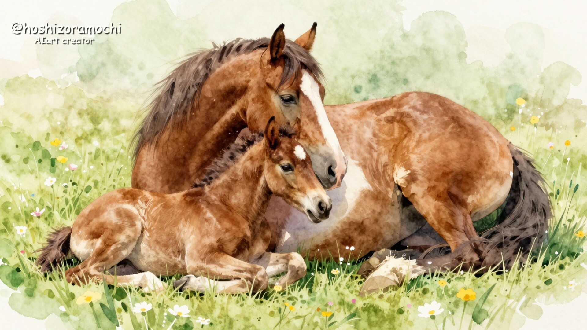 親子馬の優しい時間 | の人気AIイラスト・グラビア