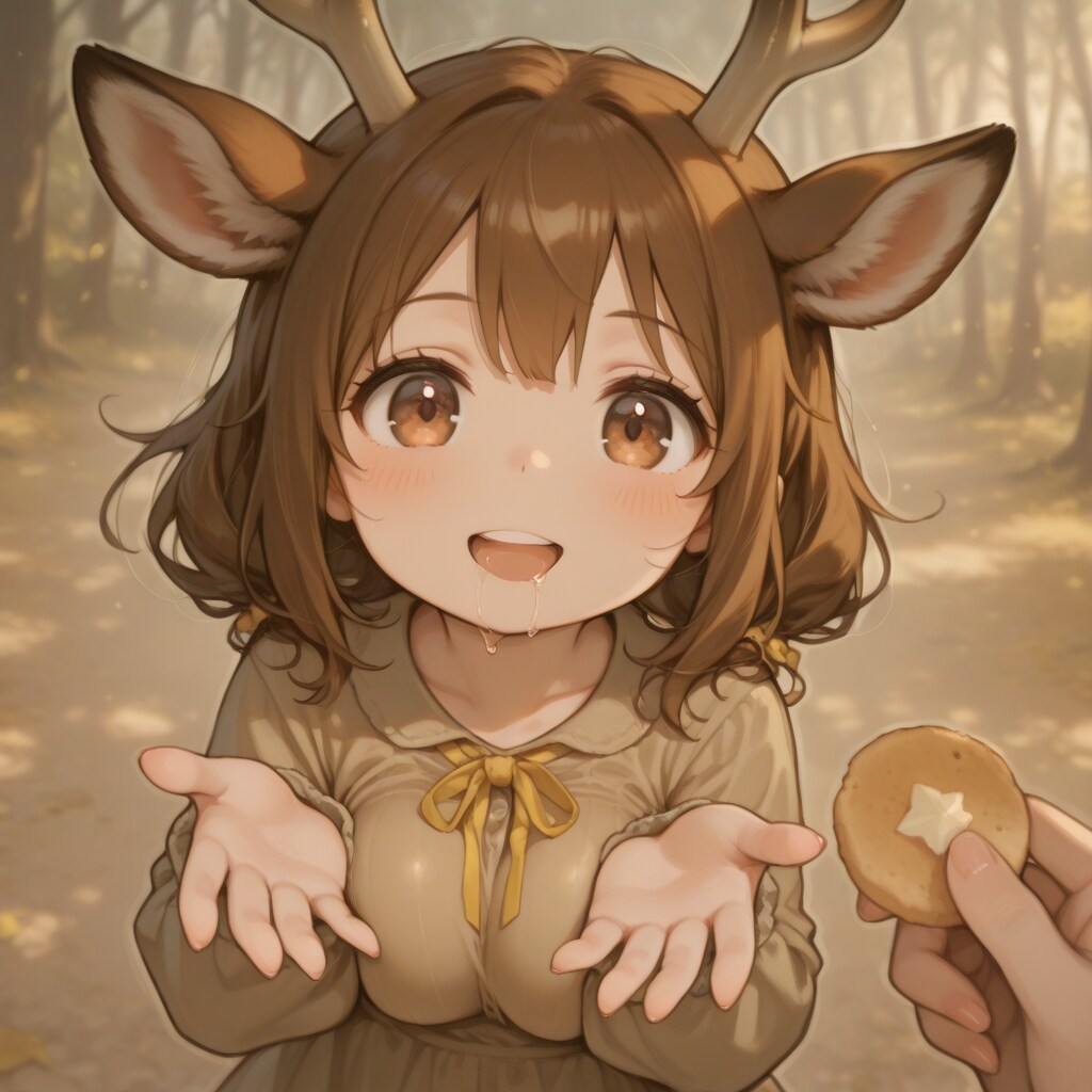 観光客にせんべいをねだる鹿娘