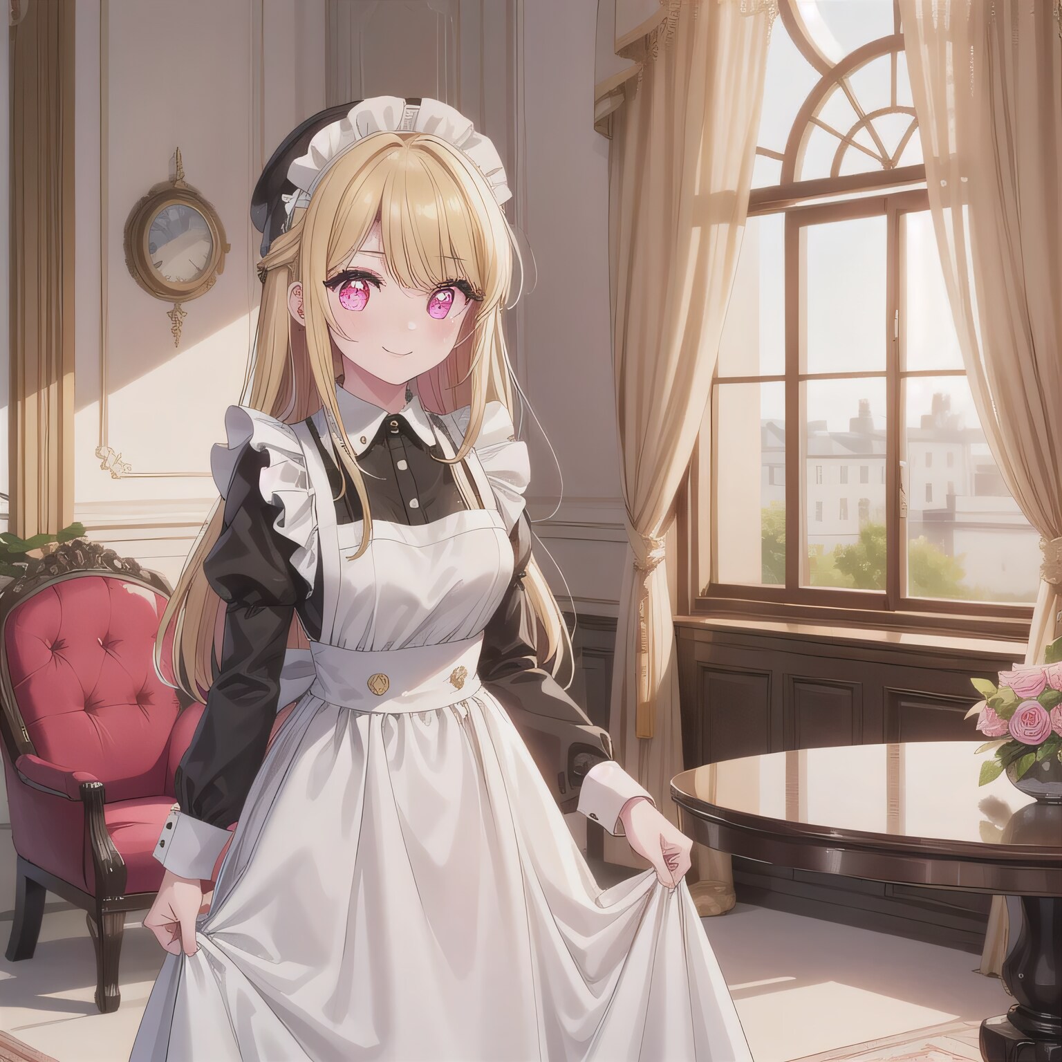 金髪ロングでメイド服の少女８ | の人気AIイラスト・グラビア