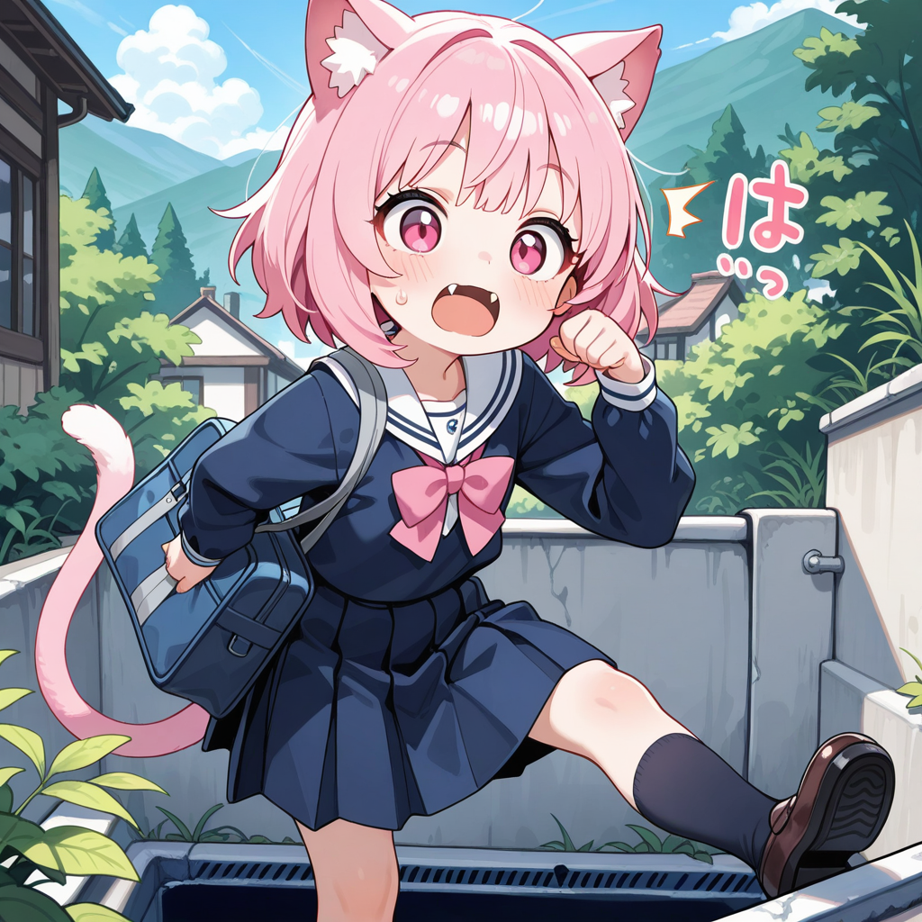 用水路に片足を突っ込むるねこ