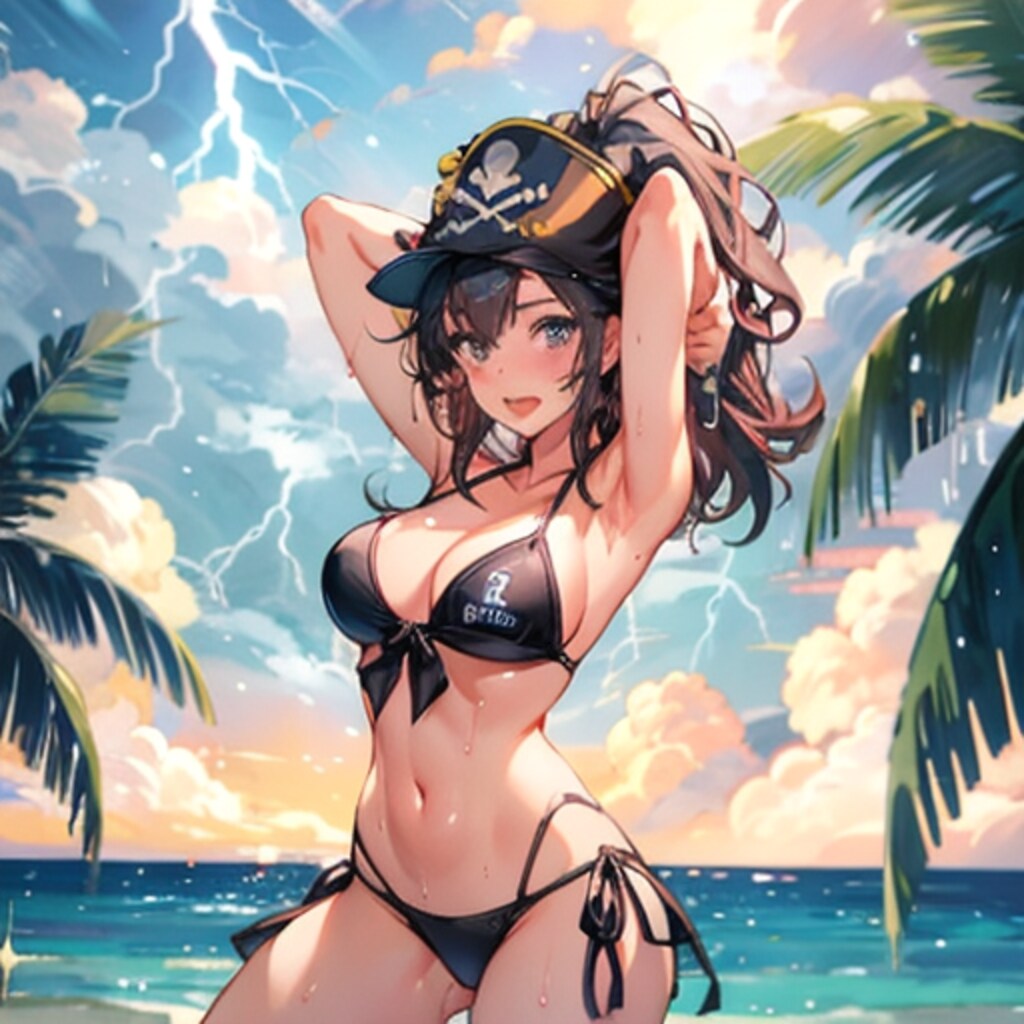 雷轟く海辺で海賊コスプレ250908