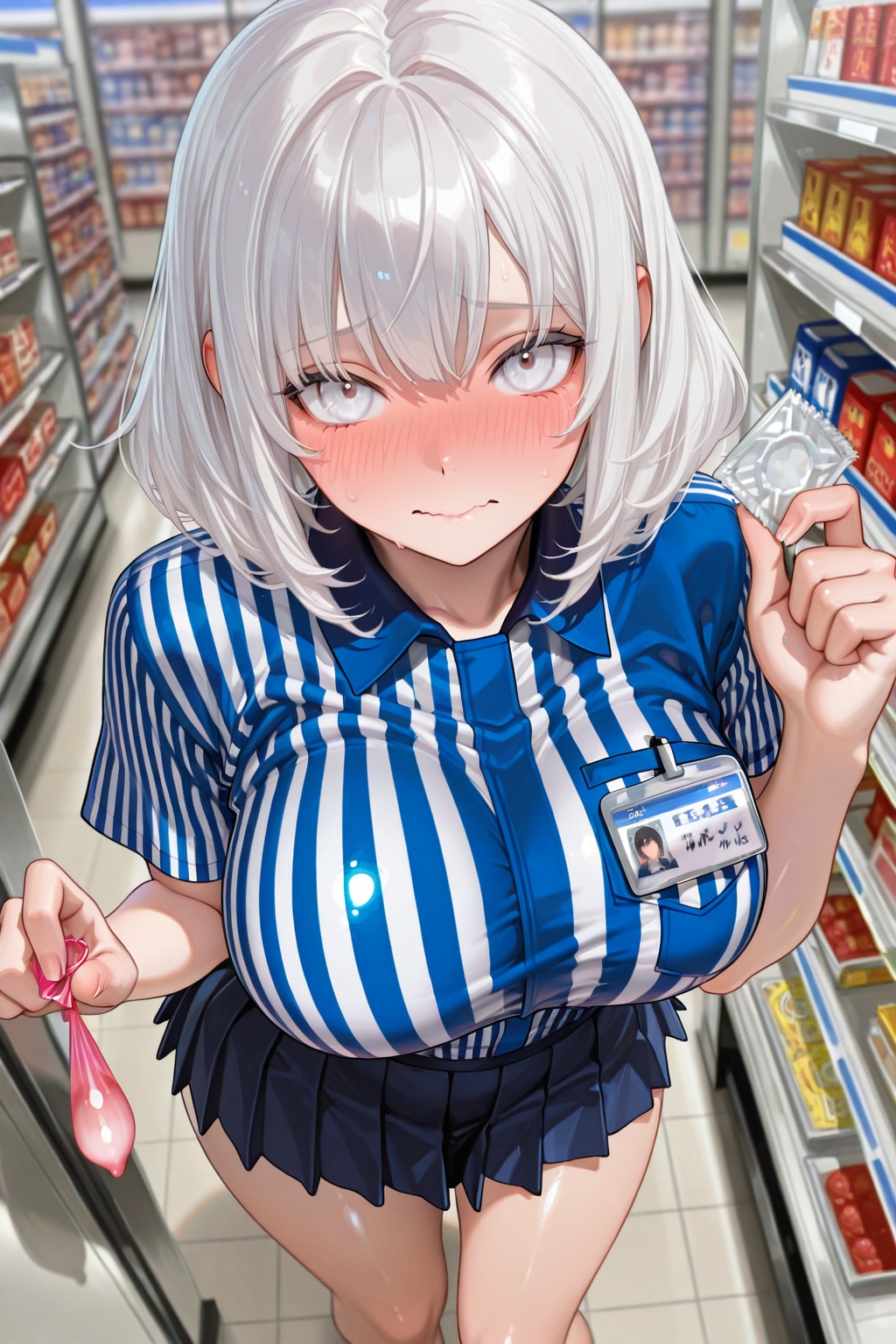 使用済みのアレに顔を真っ赤にする真っ白お姉さん