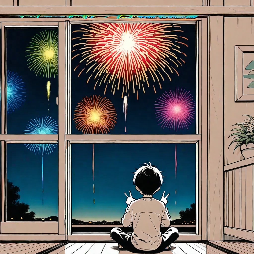 遠くの花火が見える