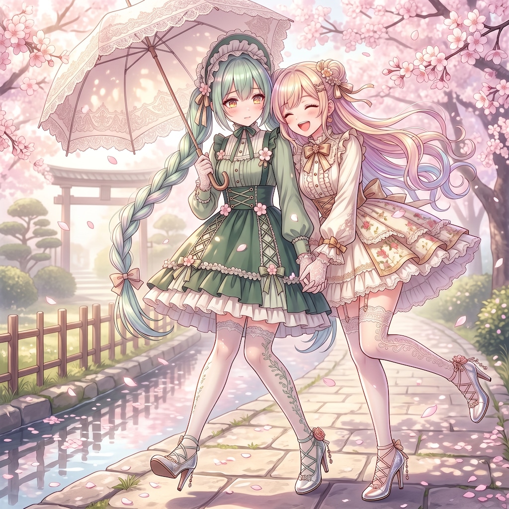 桜霞下の双影