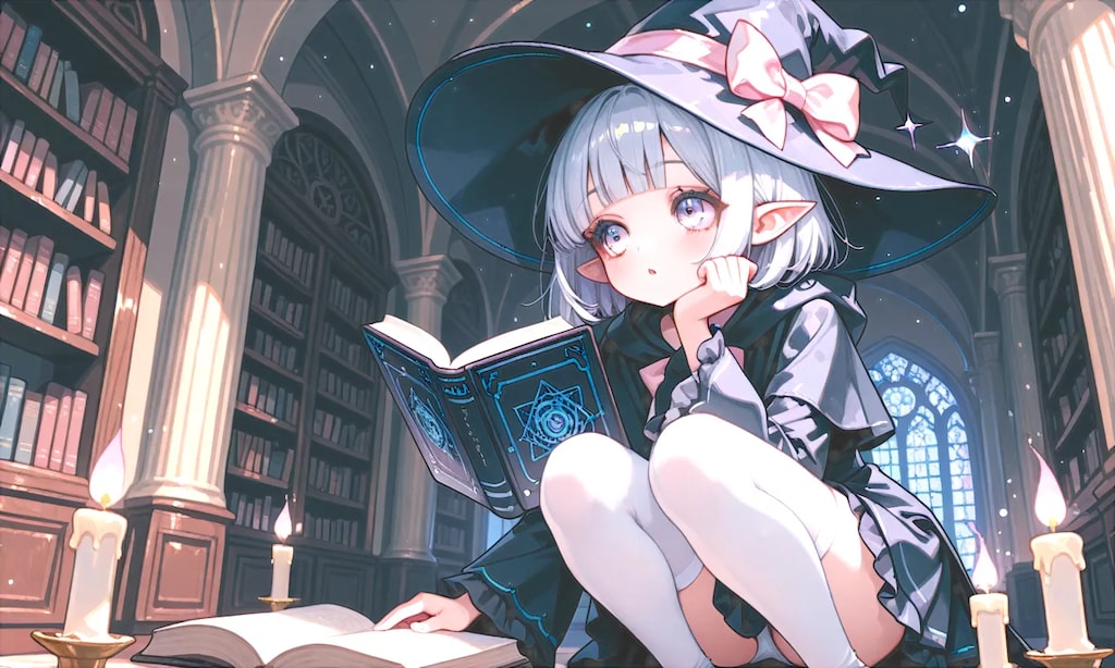 読書に夢中でパンチラに気付かない見習い魔女の子