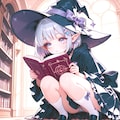 読書に夢中でパンチラに気付かない見習い魔女の子 2枚目