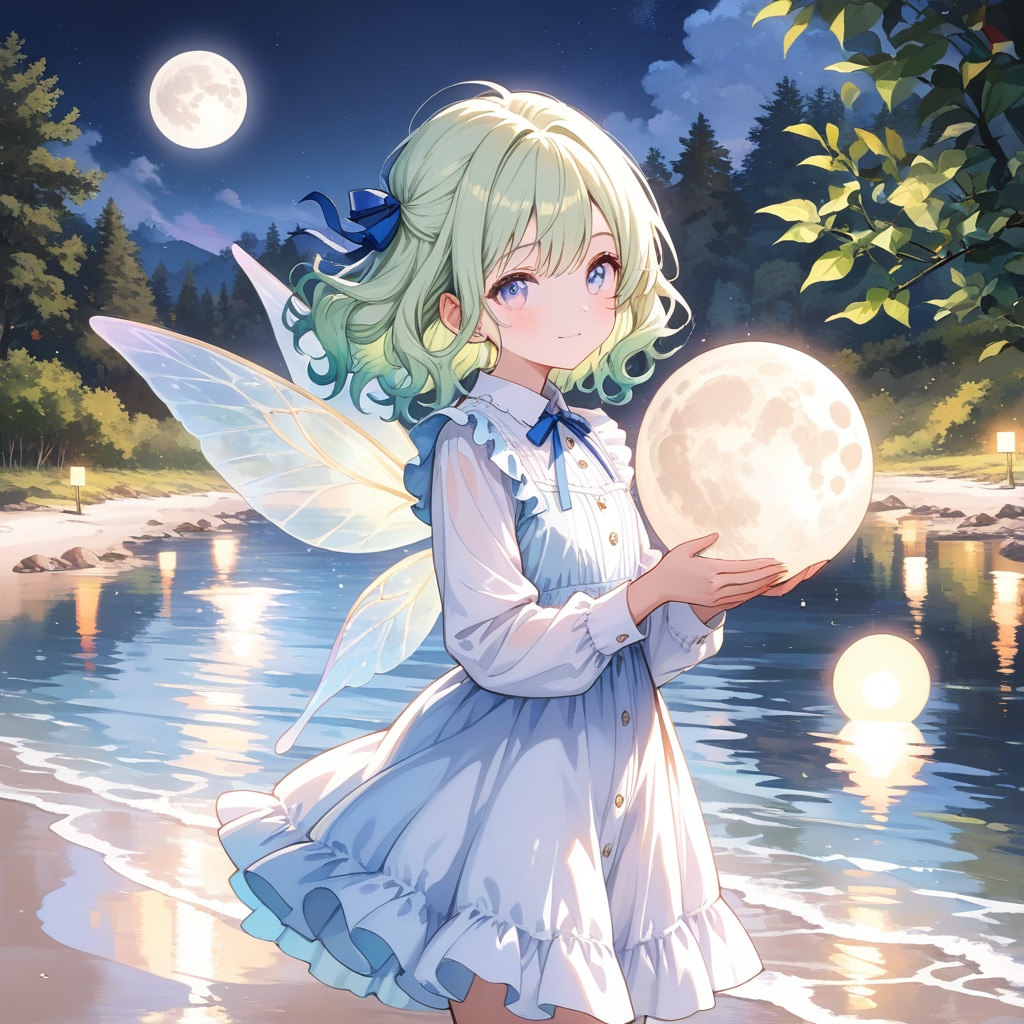 湖畔と月