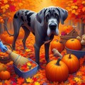 アクリル、世界一大きい犬グレート・デーン、秋、ハロウィン終了後の片づけ 3枚目