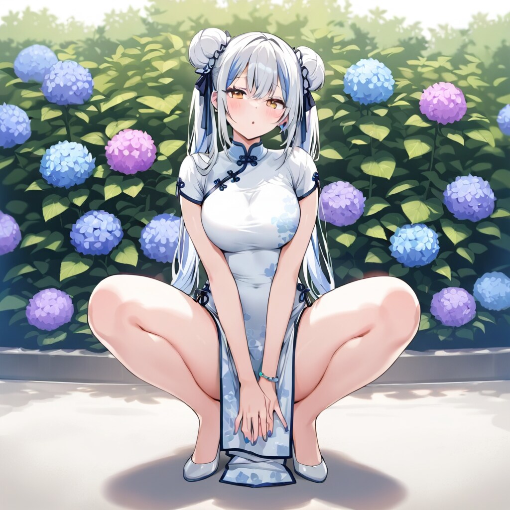 紫陽花とチャイナ服