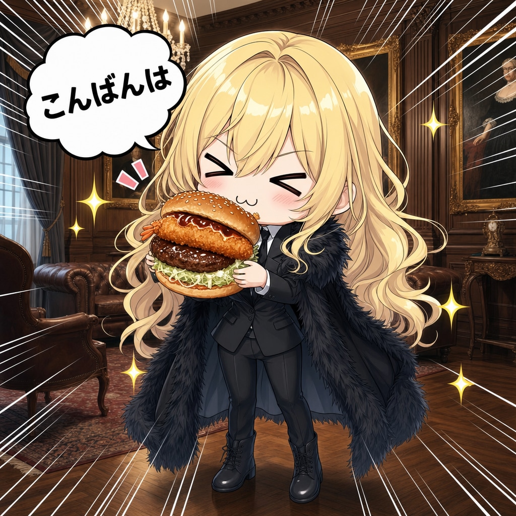 エビカツハンバーグバーガーとエリザベス