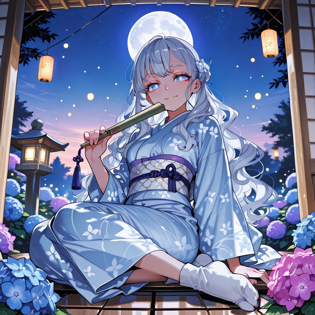 紫陽花月蛍 夏の夜