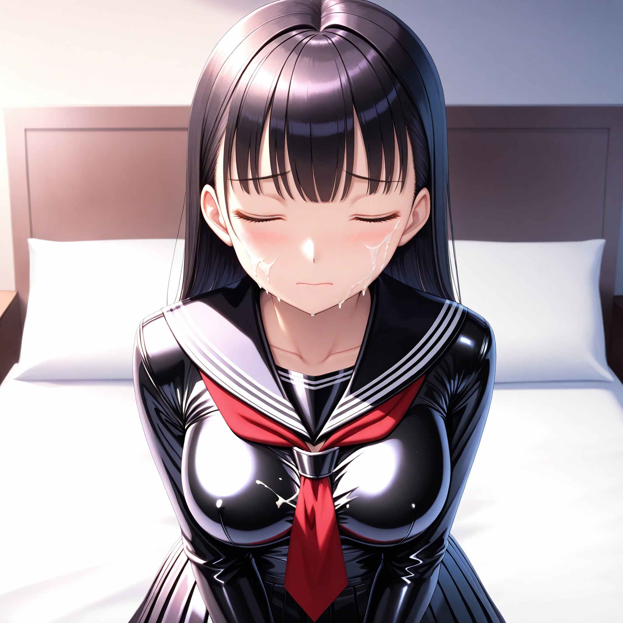 黒エナメルセーラー服ぶっかけ
