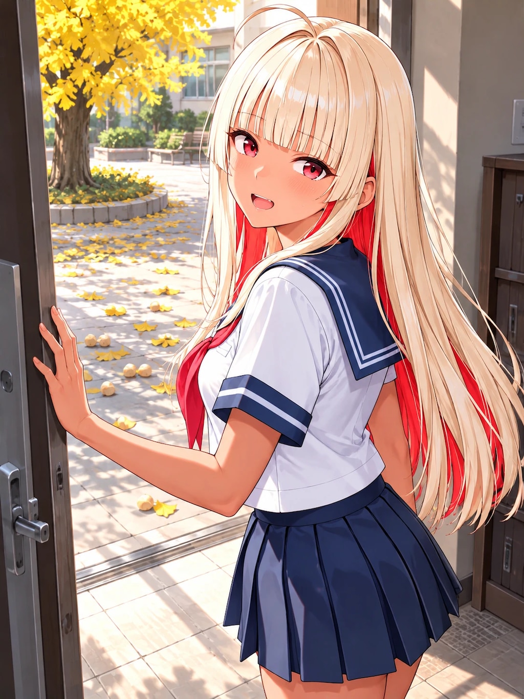 寄宿舎の入口が、銀杏のにおいでいっぱい！