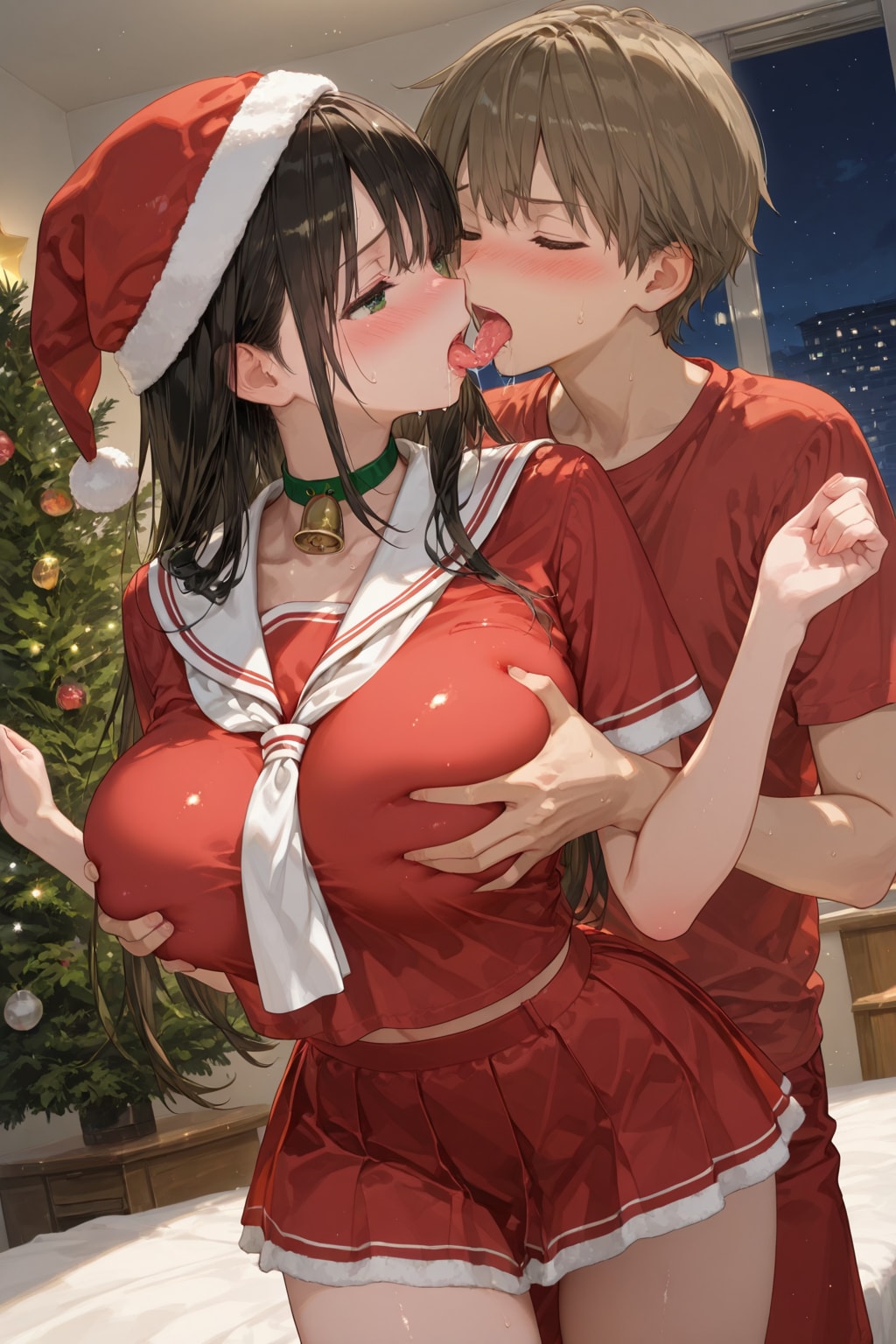 [全年齢連動]サンタクロースみたいな制服を着た謎の転校生と自宅でクリスマスパーティーしようと誘ったらえっちなプレゼントをたくさんくれた　その1