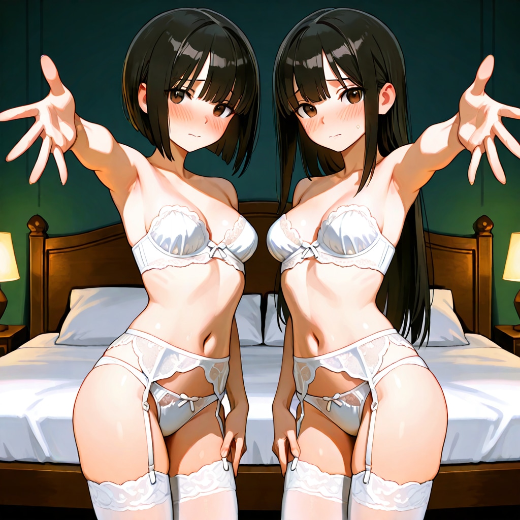 ショートちゃんとロングちゃん　どのランジェリーがお好みですか？　え？　結局裸なんですね……