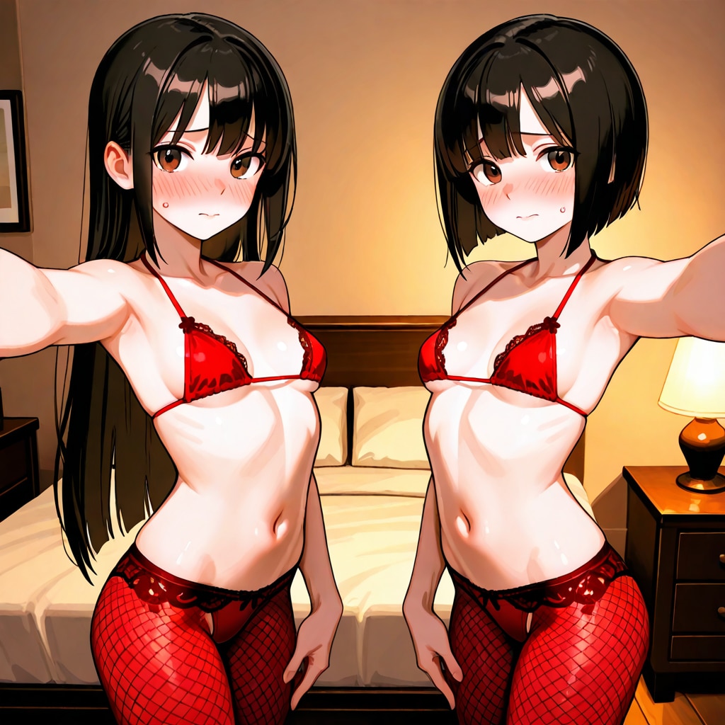 ショートちゃんとロングちゃん　どのランジェリーがお好みですか？　え？　結局裸なんですね……