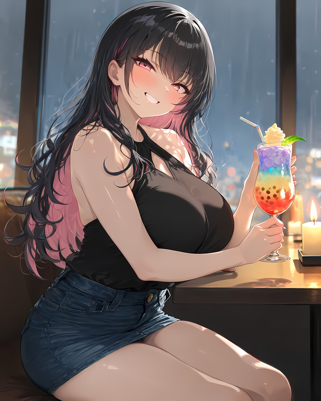 🧋ネオン揺れるビストロディナー💖Y2K強気ギャルの肉線美