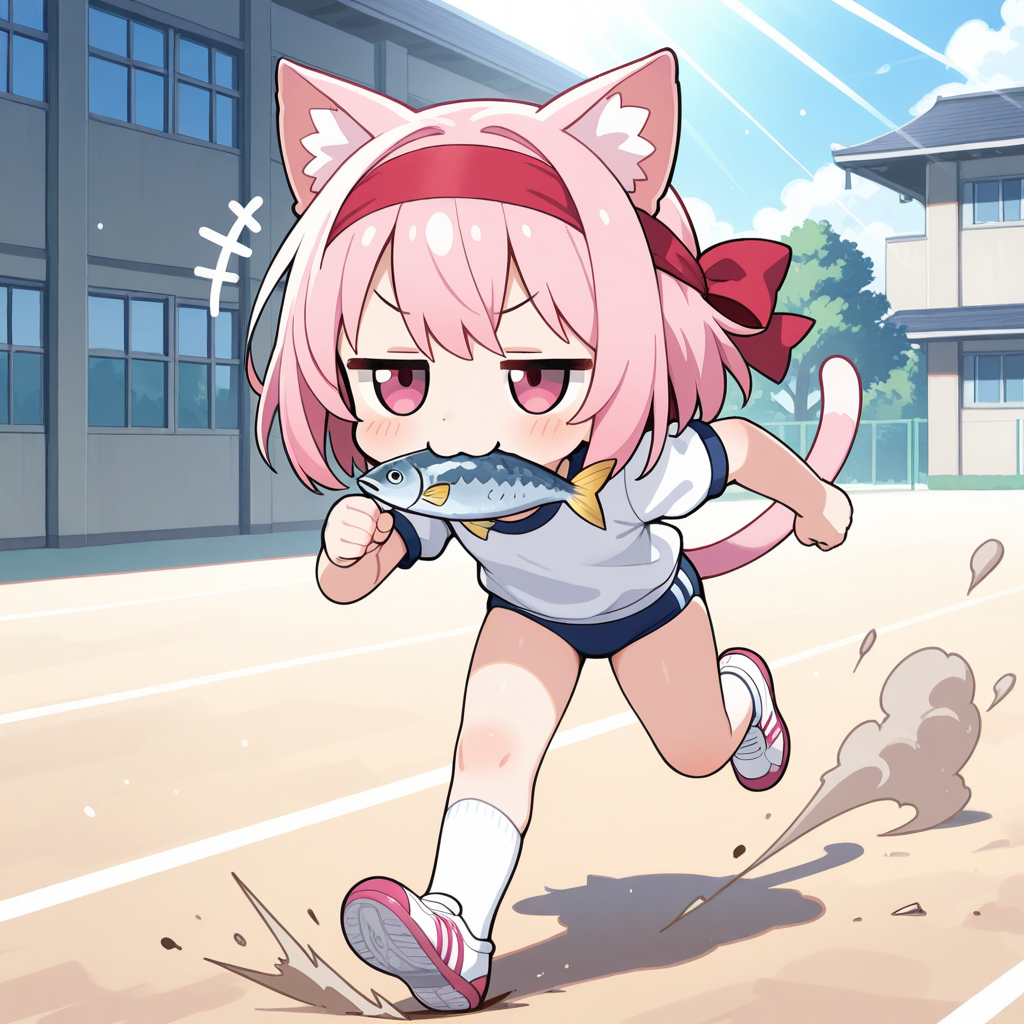 おさかにゃを咥えると走りが速くなるねこちゃん