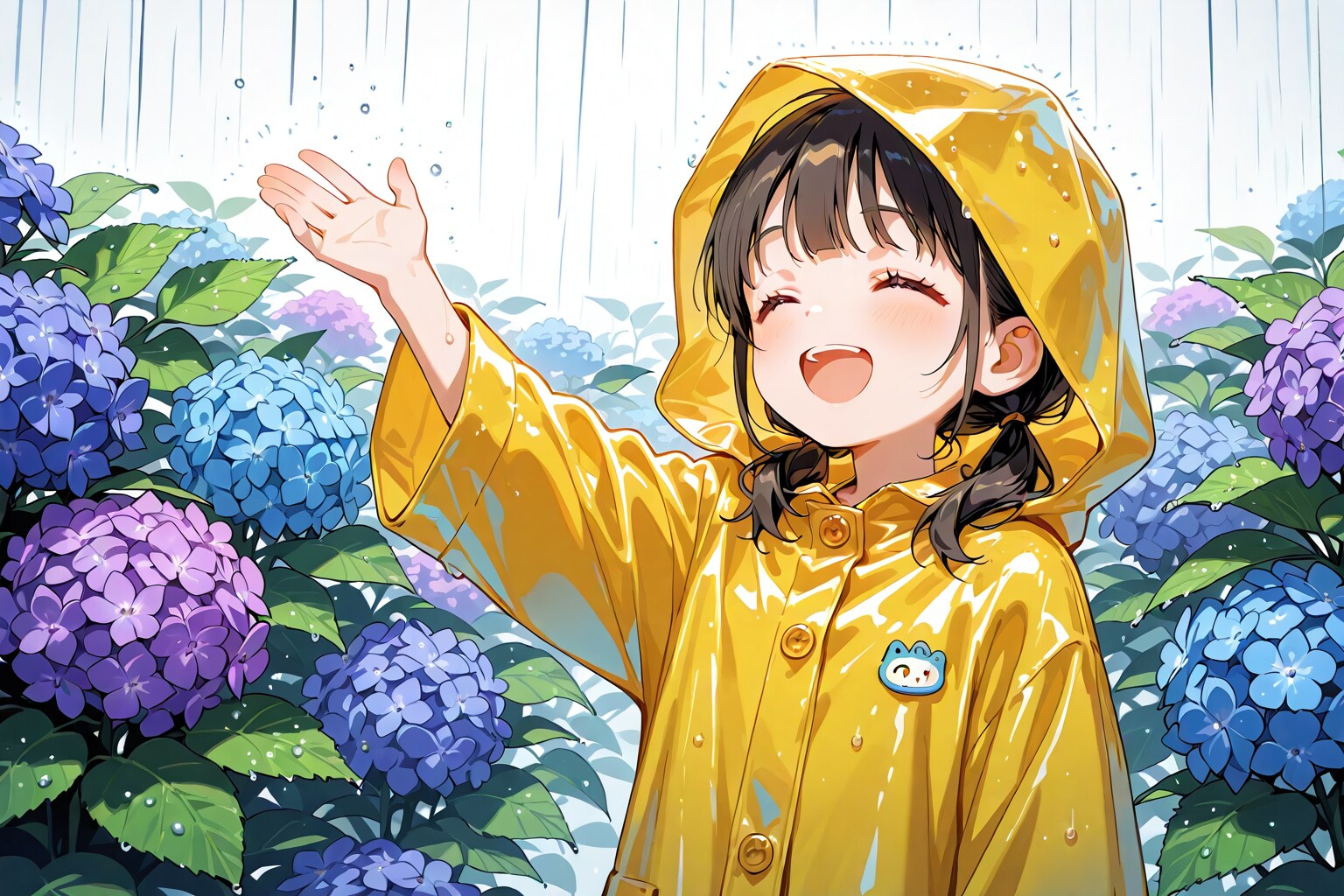 梅雨、雨合羽、おさげ2