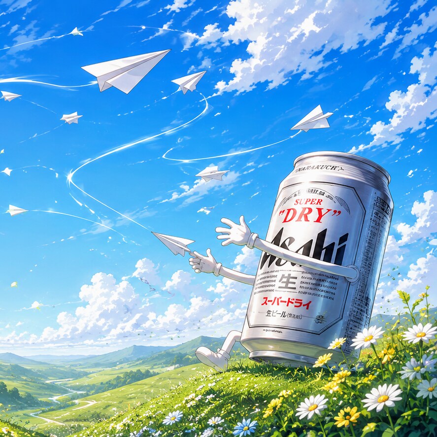 紙ヒコーキを受け取るビール缶 | の人気AIイラスト・グラビア