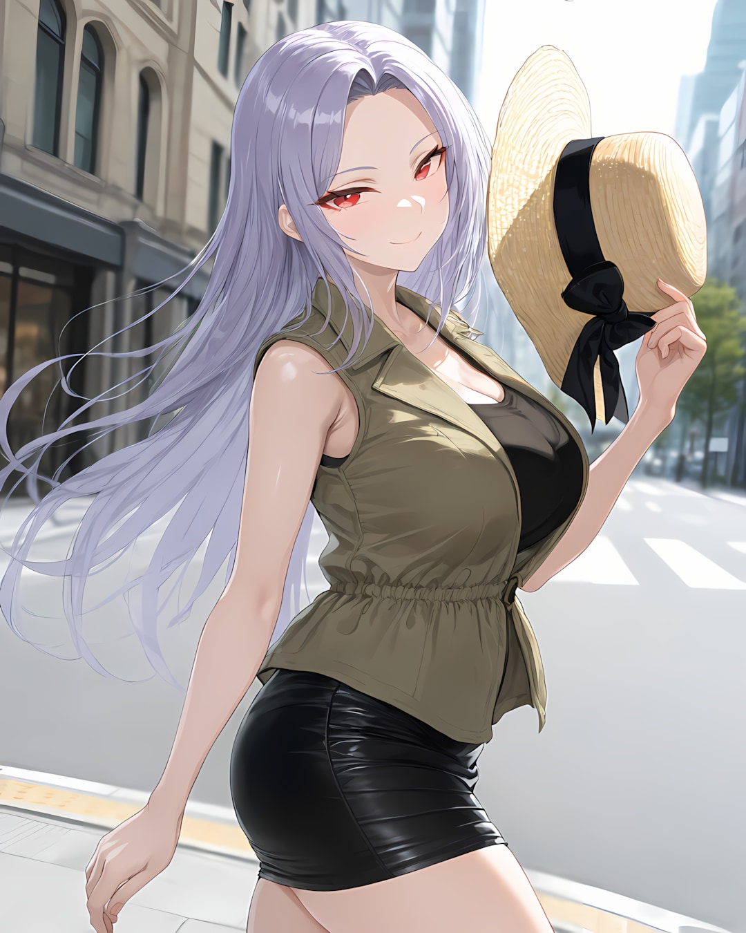 【帽子の日】ストローハット手に出勤♡辛口ジレ風スタイル✨