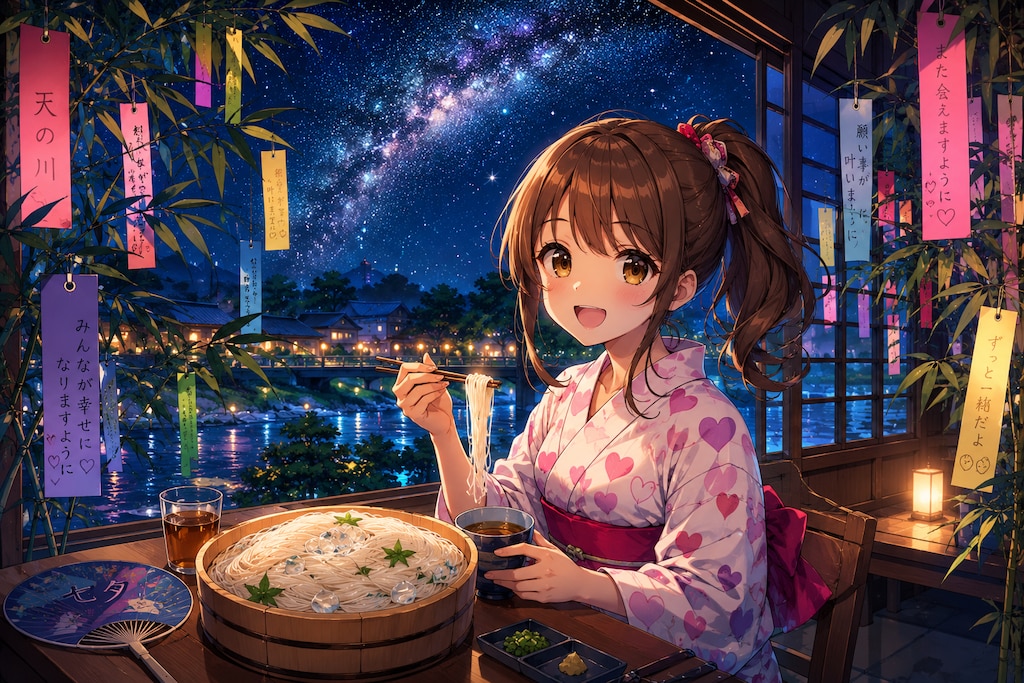 天の川と七夕と夜と君とソーメン