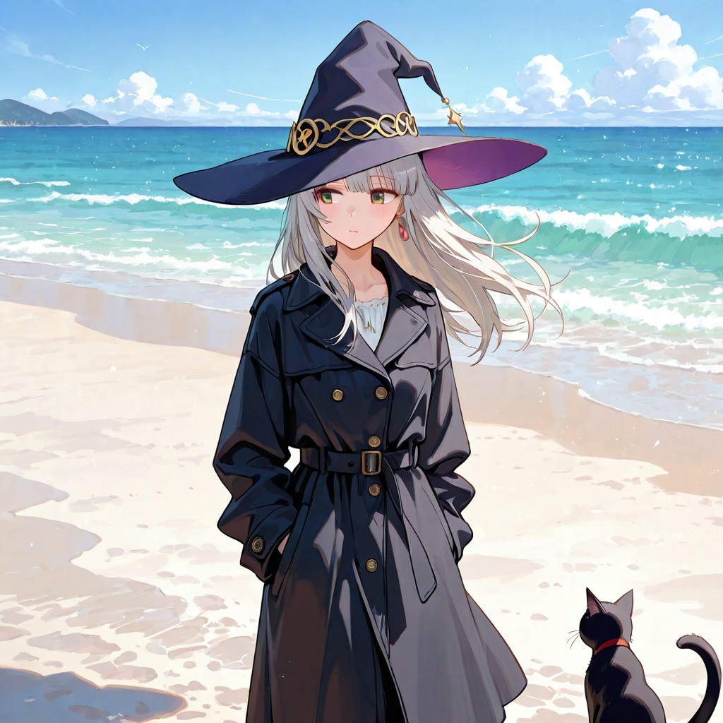 砂浜の魔女と黒猫