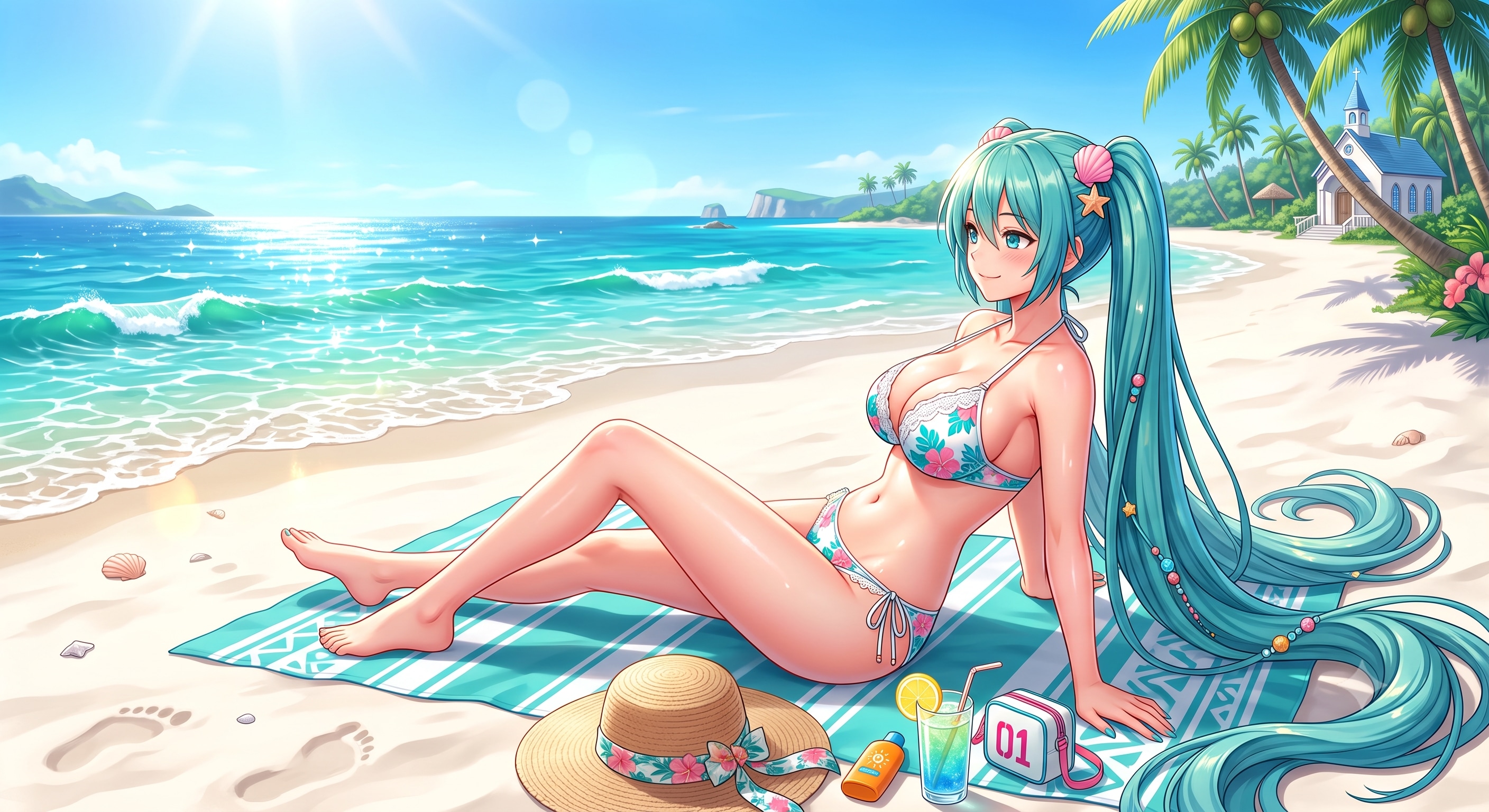 ミクさん浜辺で日光浴⛱️
