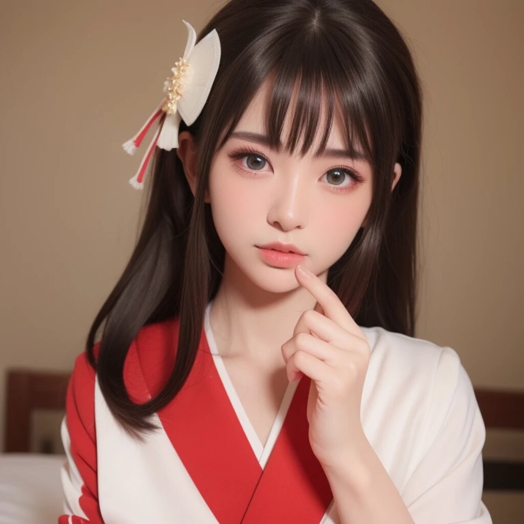 黒髪ロングで巫女服の美女４９