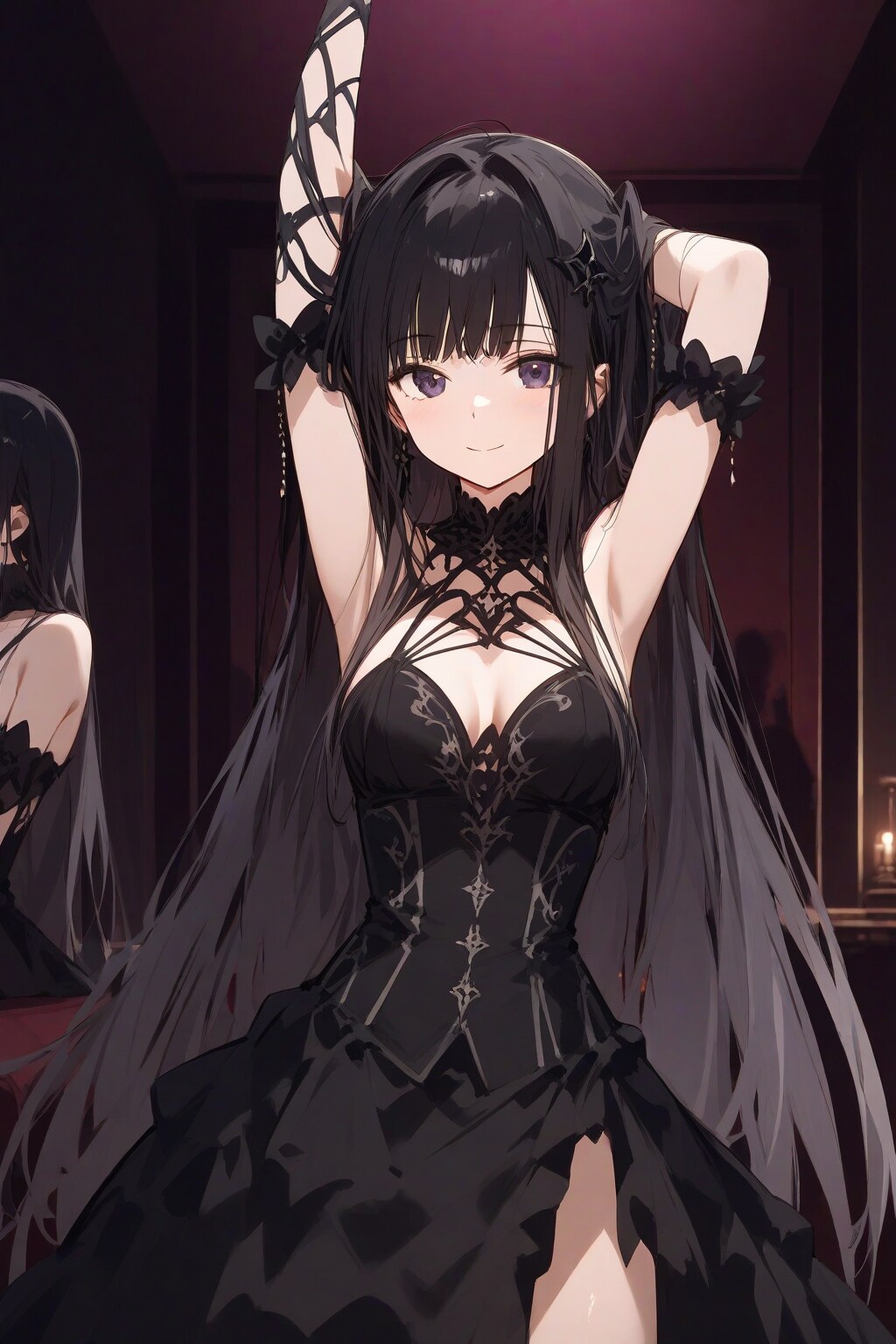脇見せ黒づくめ黒髪ロングちゃん♪