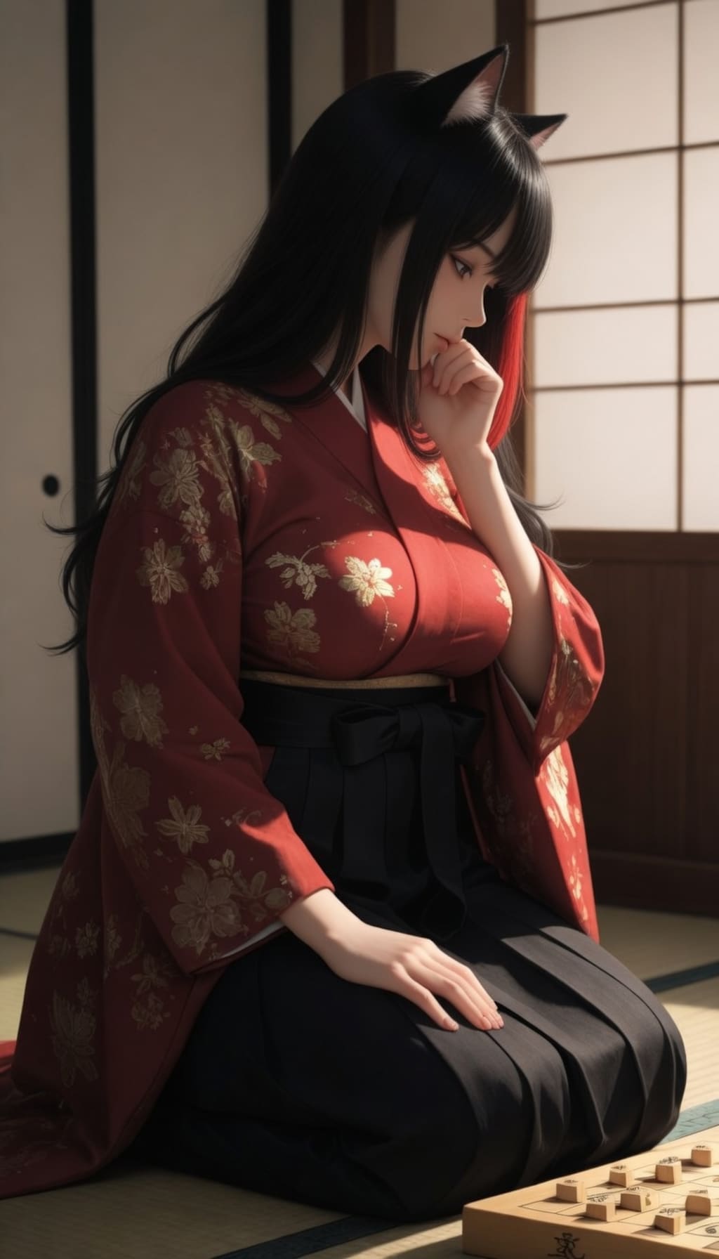 次の一手に思案顔：昼下がりの女流棋士
