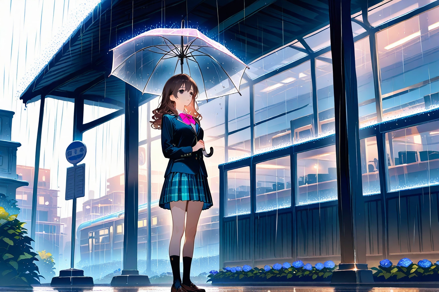 乗り遅れたバスを熱い視線で見つめるJK | の人気AIイラスト・グラビア