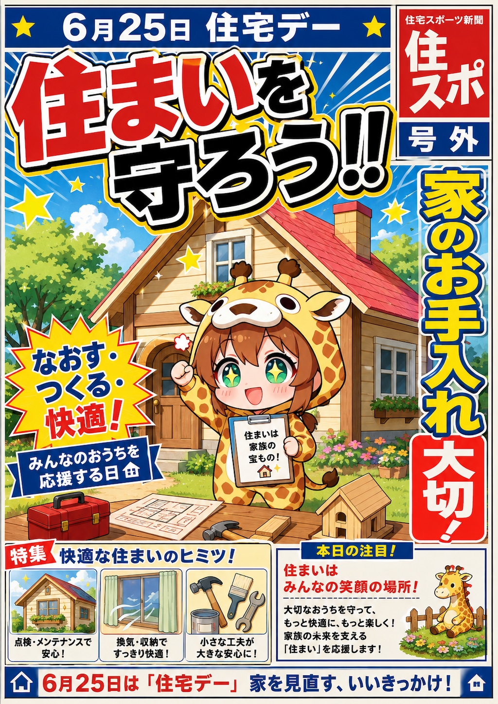 住宅デーのキリン着ぐるみちび子ちゃん