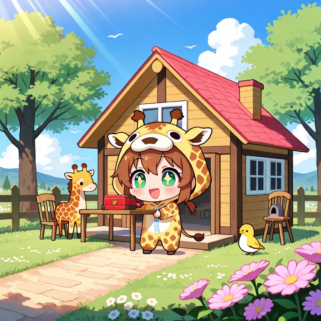 住宅デーのキリン着ぐるみちび子ちゃん