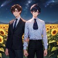 【BL風味】夜のひまわり畑と2人の男性（５枚） 2枚目
