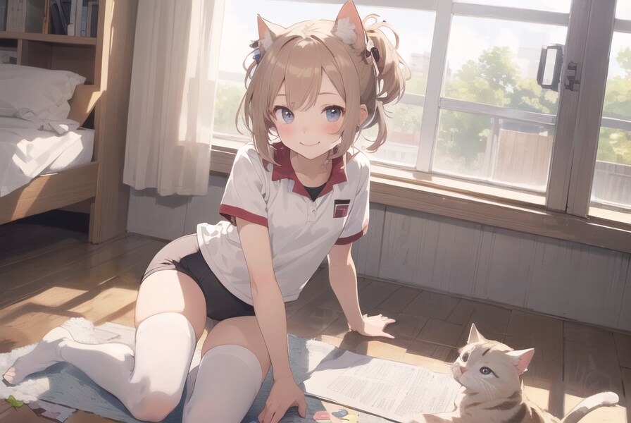 猫と金髪猫耳体操少女 : 2023.11.24