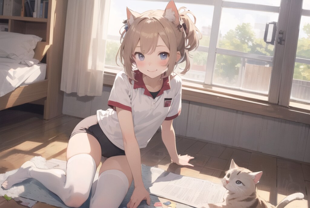 猫と金髪猫耳体操少女 : 2023.11.24