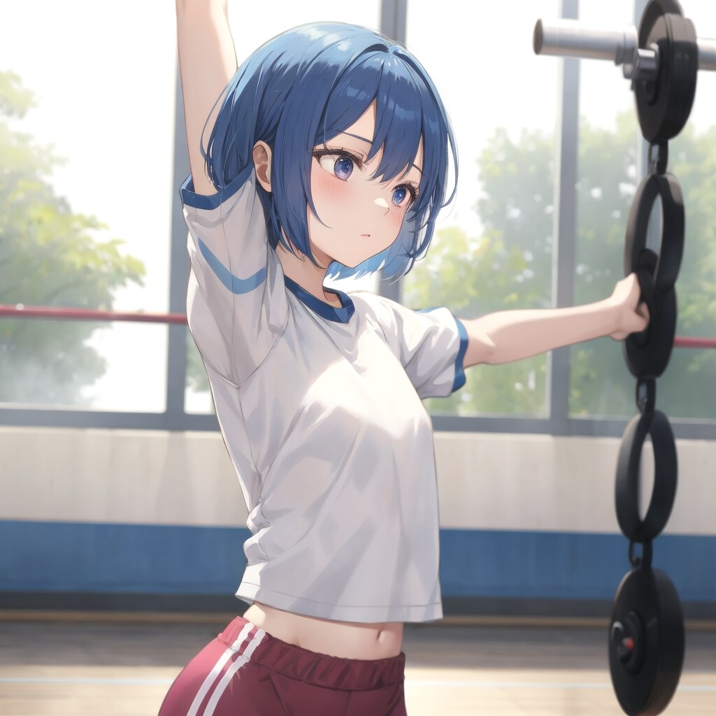 体育館での柔軟体操