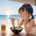 夏真っ盛りのツインテちゃん・ヌードでラーメン 3枚目