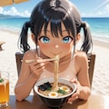 夏真っ盛りのツインテちゃん・ヌードでラーメン 7枚目
