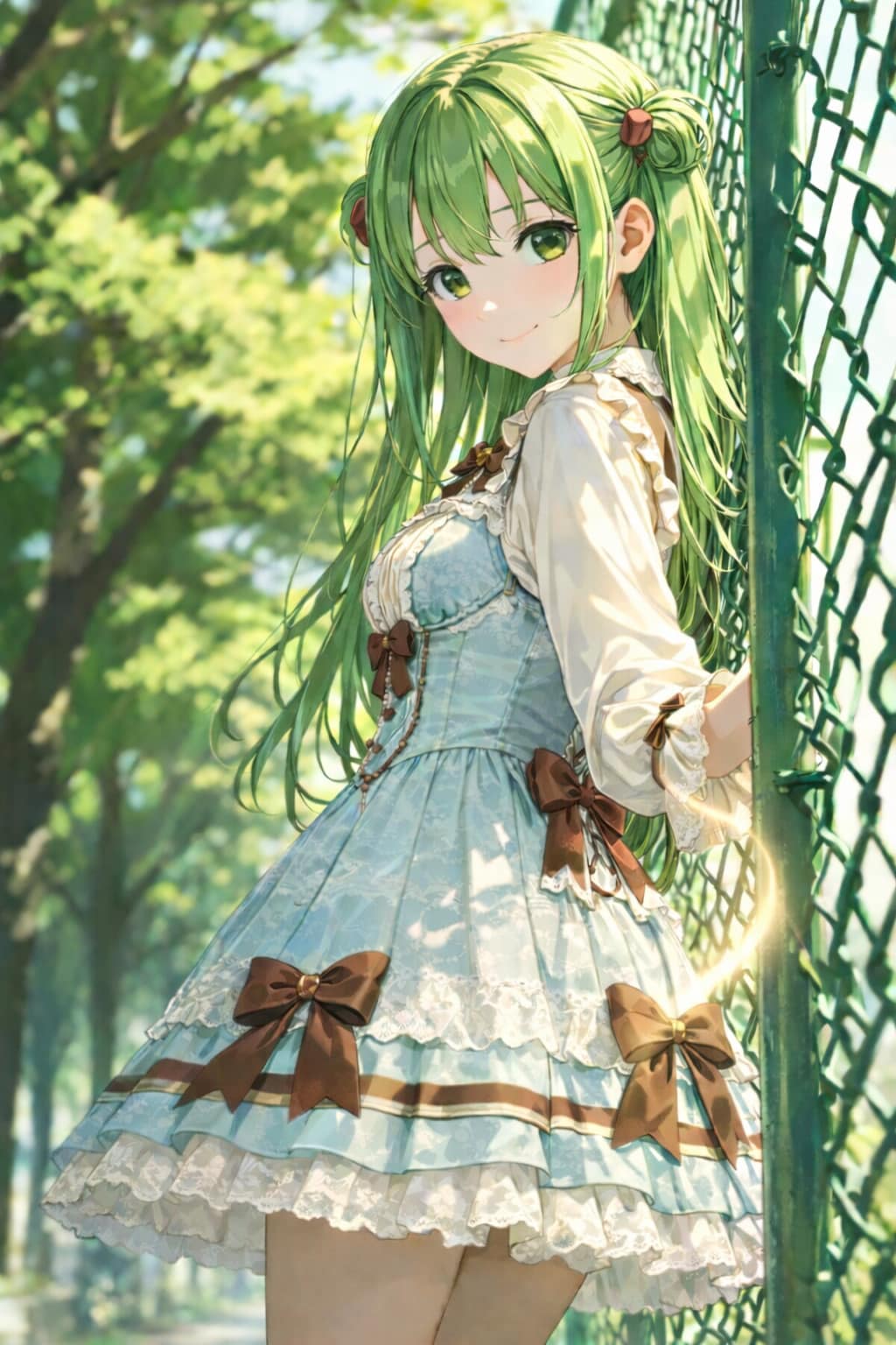 木漏れ日のフェンス越しの微笑み