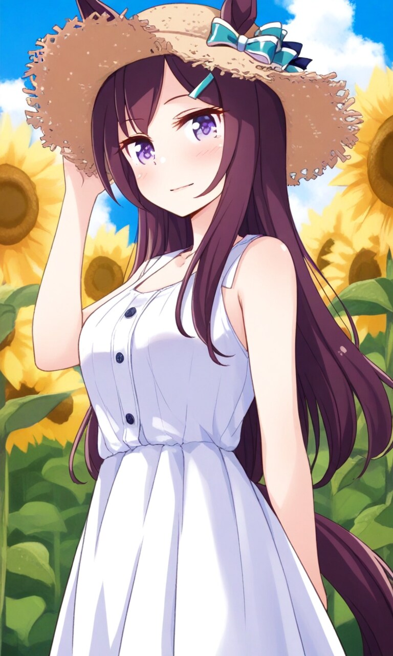 メジロドーベル 麦わら帽子とワンピース ひまわり畑 | の人気AIイラスト・グラビア