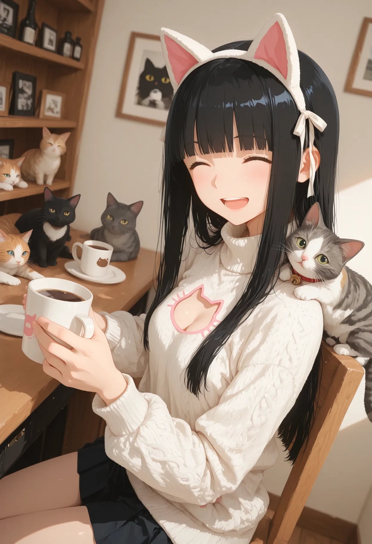 猫カフェを満喫する姫羽ちゃん | の人気AIイラスト・グラビア