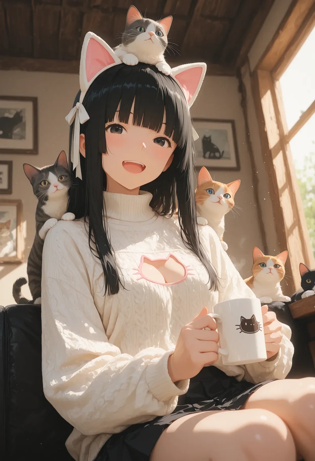 猫カフェを満喫する姫羽ちゃん